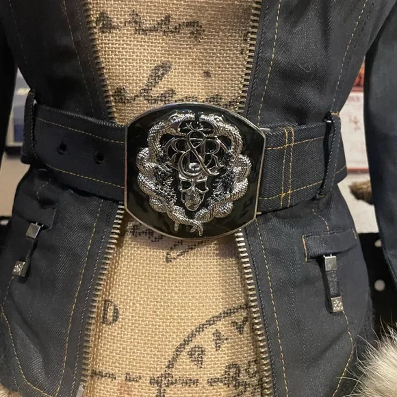 Authentic Rock & Republic Black Denim Jacket with Real Fox Fur - Picture 3 of 11